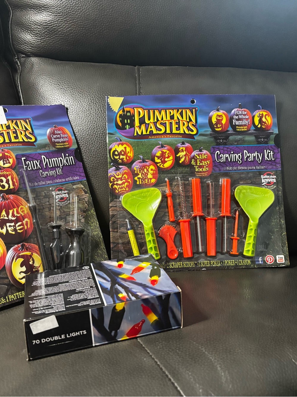 Carving Party Kit - Orange & Green Halloween Tool Set, lights